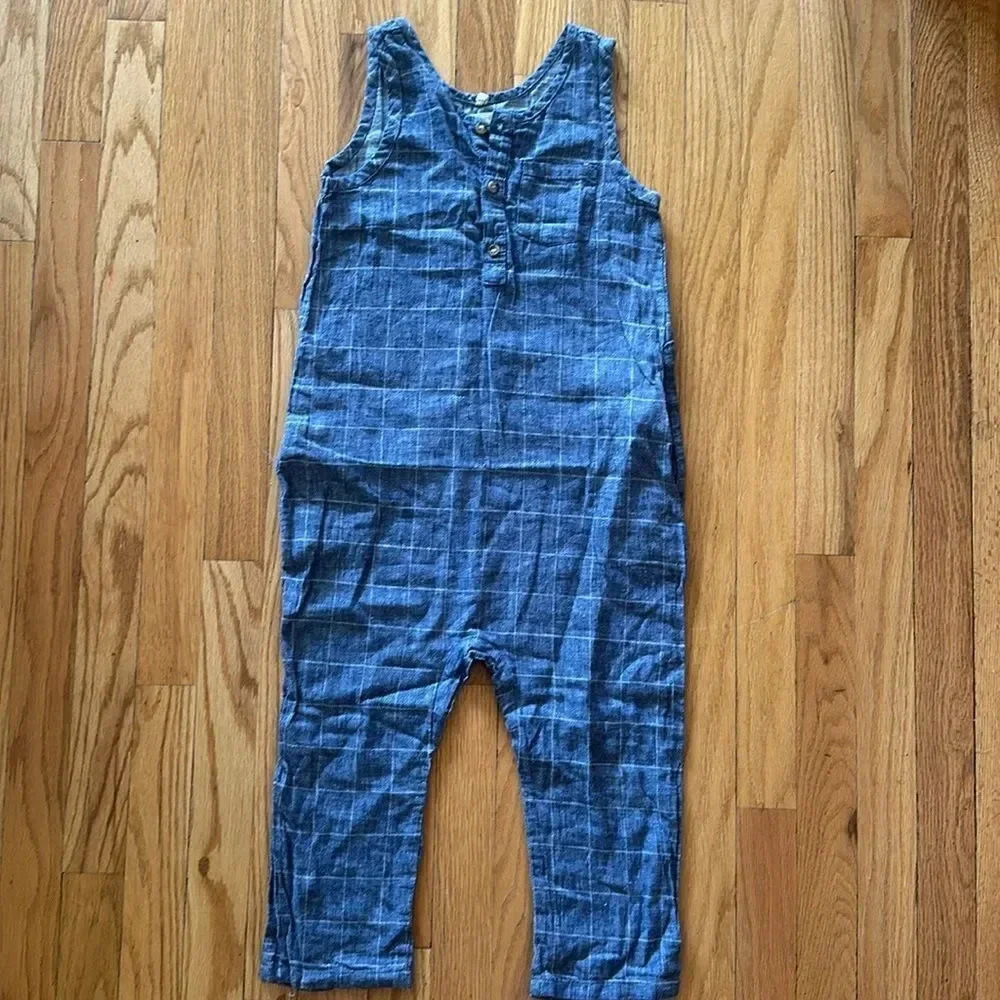 Nico Nico sz 6 romper 100% cotton, modern Organics blue checkered chambray EUC
